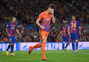 BARCELONA, SPAIN - OCTOBER 19:  John Stones of Manchester City reacts after missing a chance during the UEFA Champions League group C match between FC Barcelona and Manchester City FC at Camp Nou on October 19, 2016 in Barcelona, Spain.  (Photo by Shaun Botterill/Getty Images)